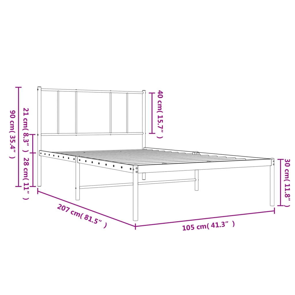 vidaXL Málmrúmgrind með Höfuðgafli Svört 100x200 cm