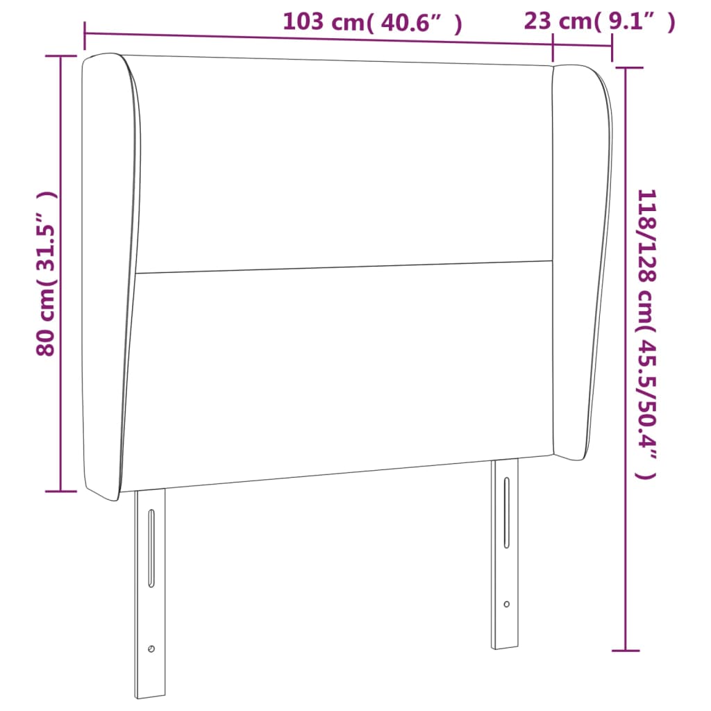 vidaXL Höfðagafl með Eyrum 103x23x118/128 cm Dökkgrátt Flauel