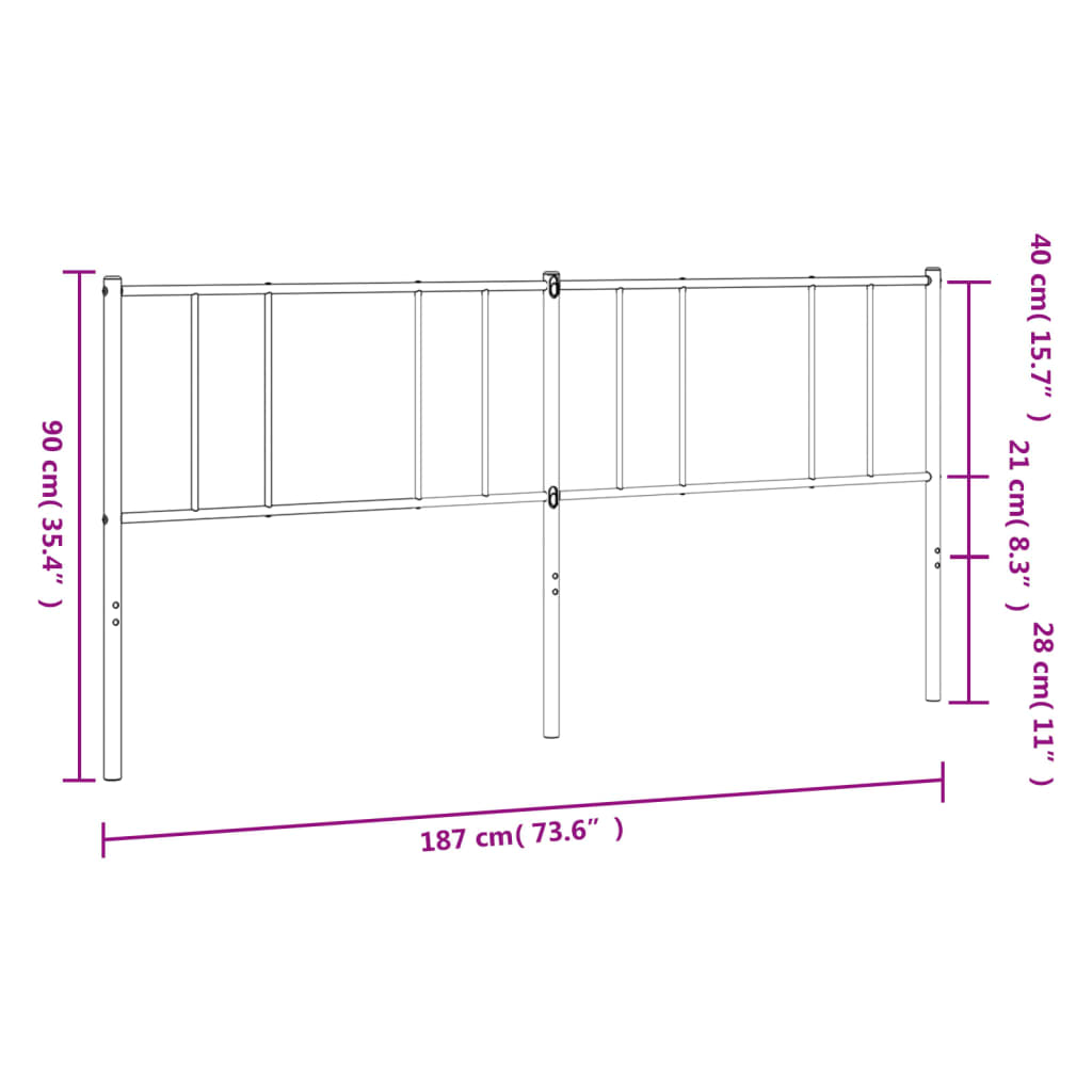 vidaXL Höfuðgafl úr Málmi Hvítur 180 cm