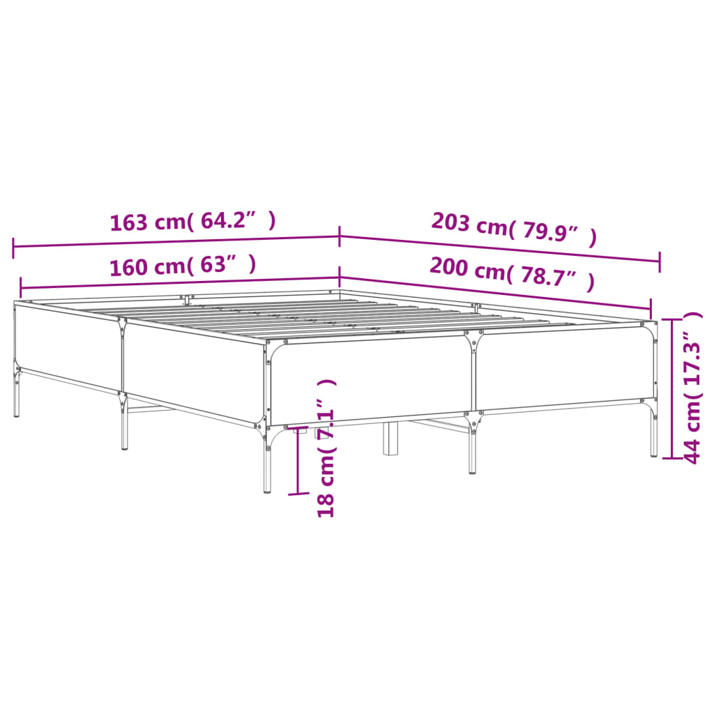 vidaXL Rúmgrind án Dýnu Gráir Sonoma Eik 160x200 cm