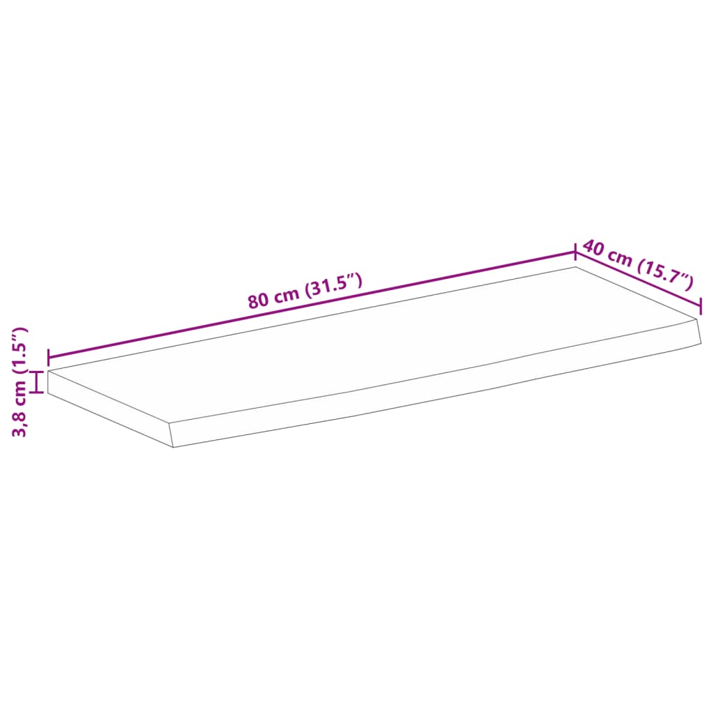 vidaXL Borðplata með Náttúrulegum Brúnum 80x40x3,8 cm Mangóviður