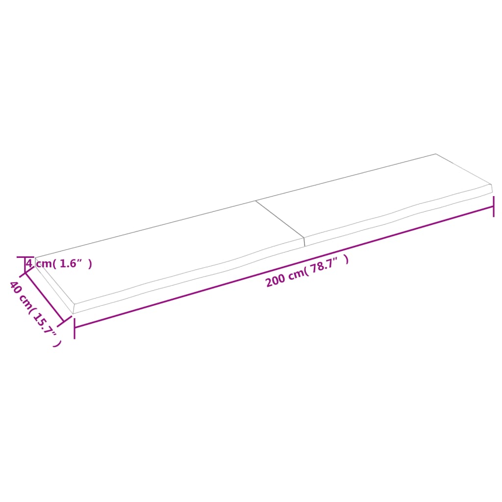 vidaXL Borðplata 200x40x(2-4) cm Ómeðhöndluð Gegnheil Eik