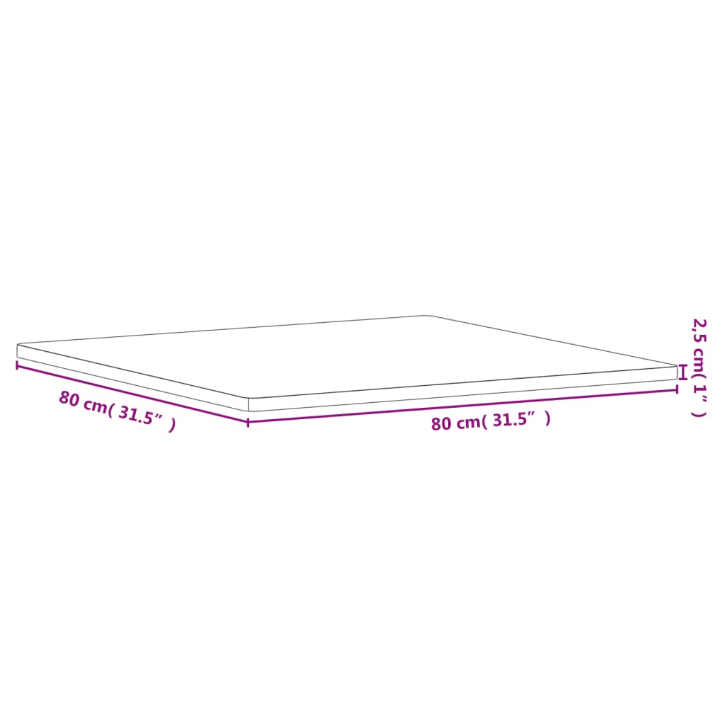 vidaXL Borðplata 80x80x2,5 cm Ferningur Gegnheilt Beyki