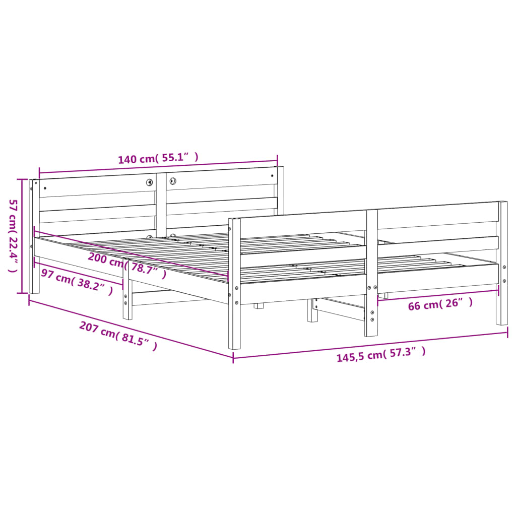 vidaXL Rúmgrind án Dýnu Hvít 140x200 cm Gegnheil Fura