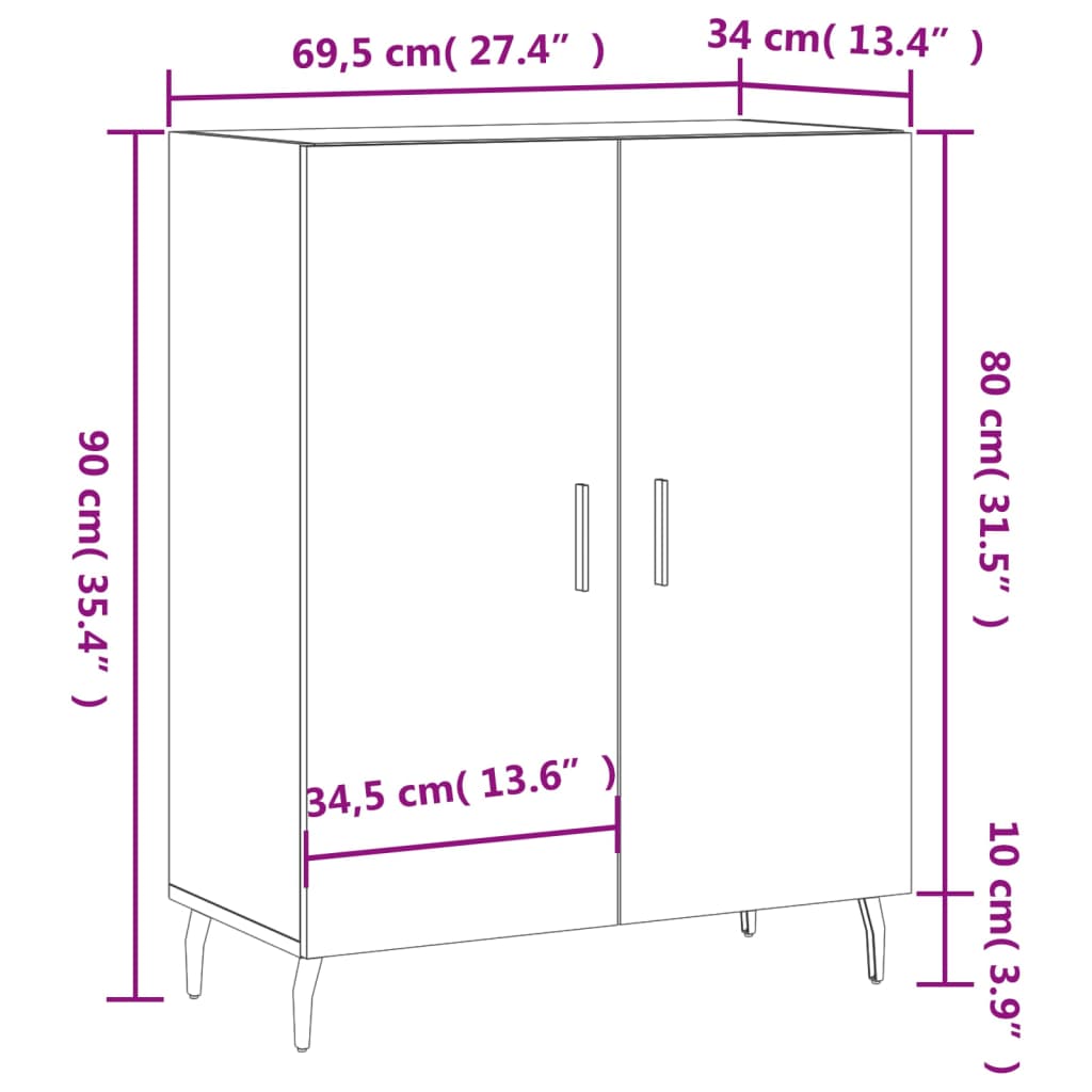 vidaXL Skenkur Steypugrár 69,5x34x90 cm Samsettur Viður