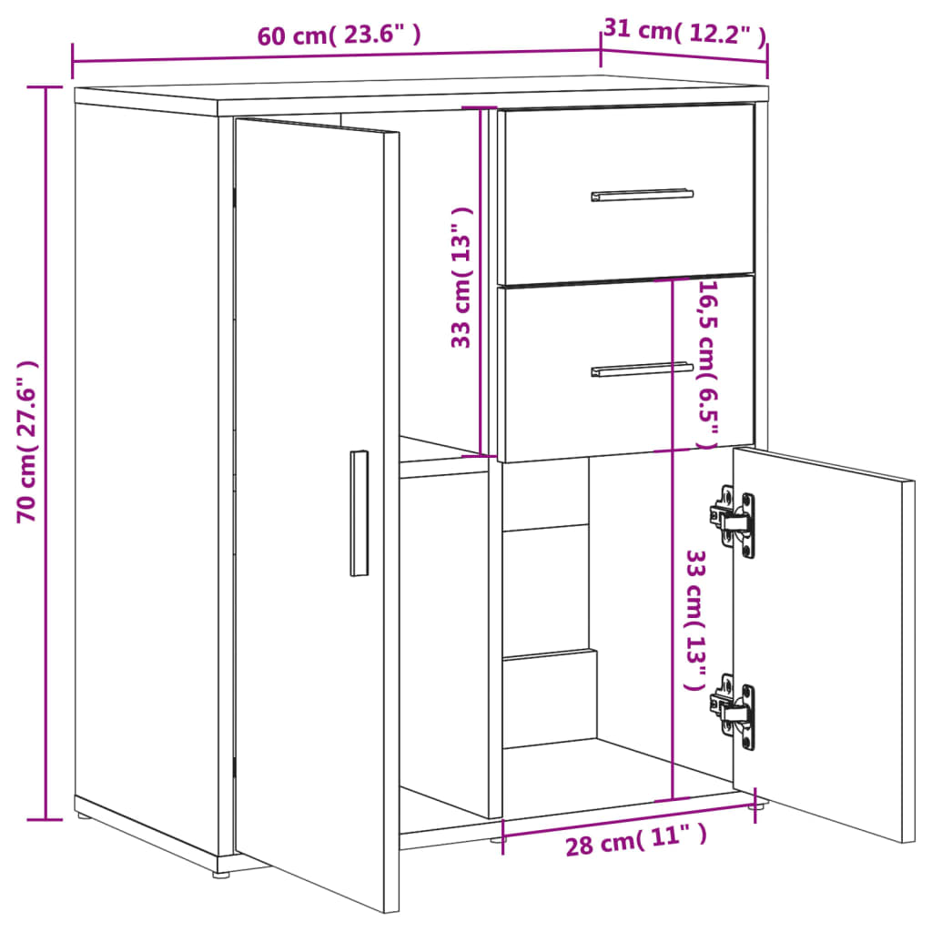 vidaXL Skenkur Steypugrár 60x31x70 cm Samsettur Viður