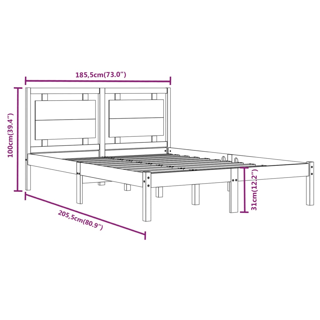 vidaXL Rúmgrind Hvít Gegnheill Viður 180x200 cm Super King