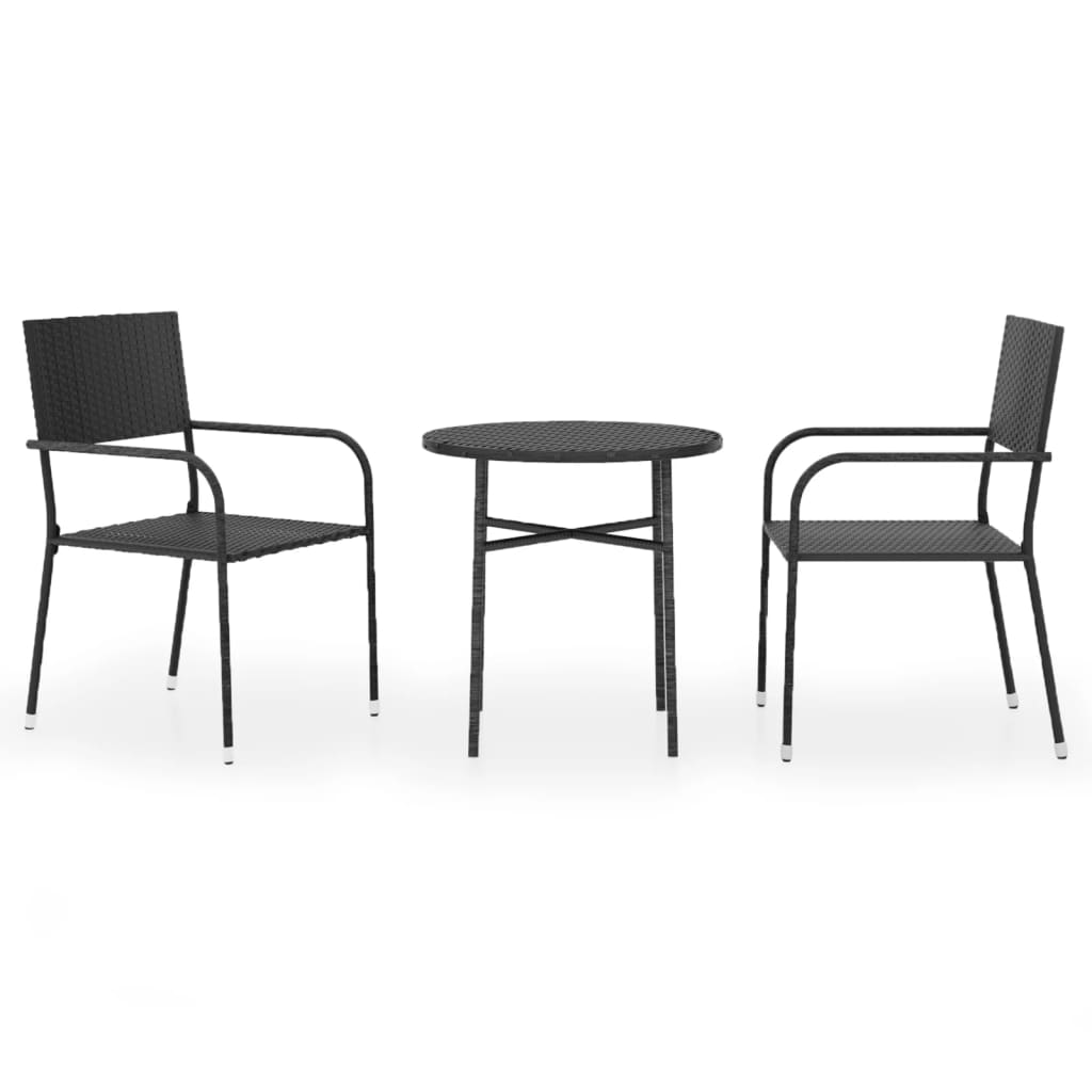 vidaXL 3ja garðborðstofusett Poly Rattan Black