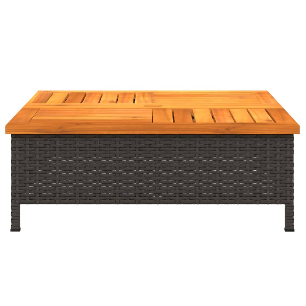 vidaXL Garðborð Svart 70x70x25 cm Rattan og Akasíuviður