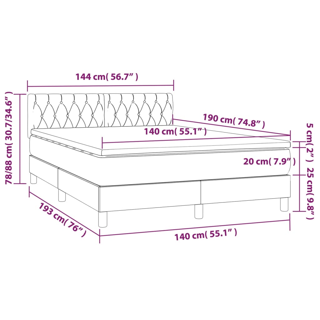 vidaXL Hólfað Springrúm með Dýnu Dökkgrátt 140x190 cm Efni