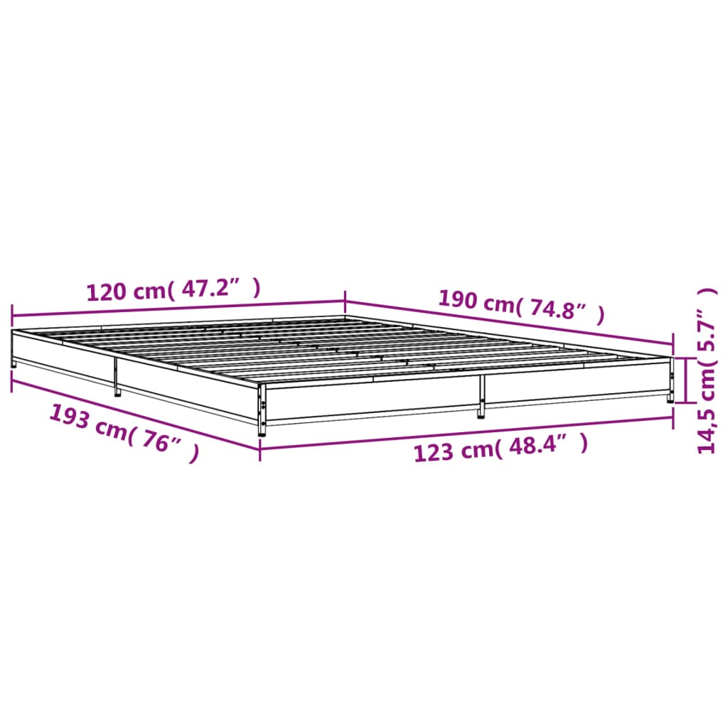 vidaXL Rúmgrind án Dýnu Sonoma Eikarlitur 120x190 cm