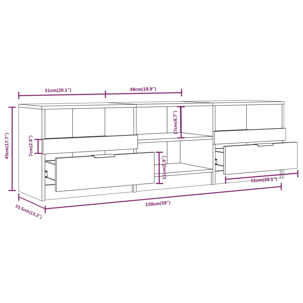 vidaXL Sjónvarpsskápur Grátt Sonoma 150x33,5x45 cm Samsettur Viður