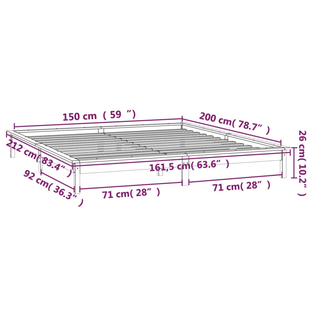 vidaXL LED Rúmgrind Ljósbrún 150x200 cm 5FT King Size Gegnheill Viður