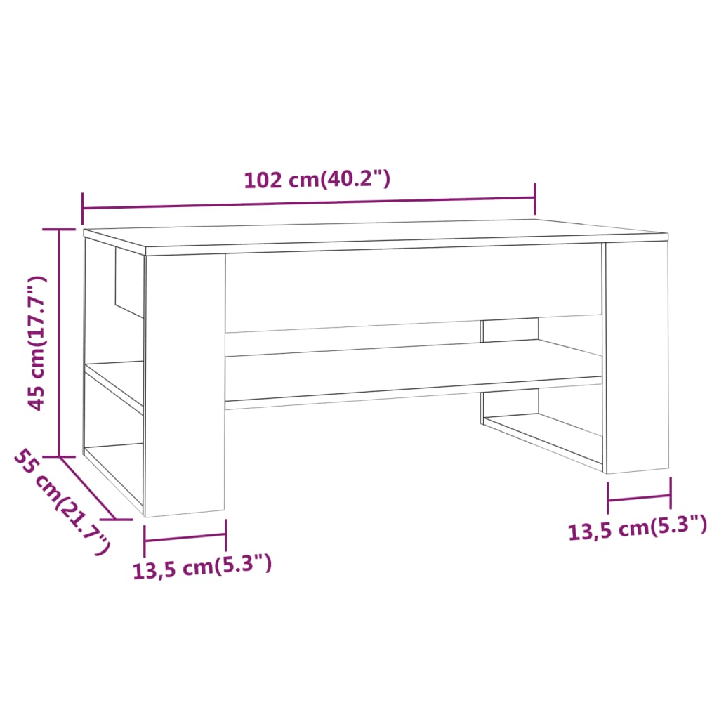 vidaXL Sófaborð Grátt Sonoma 102x55x45 cm Samsettur Viður