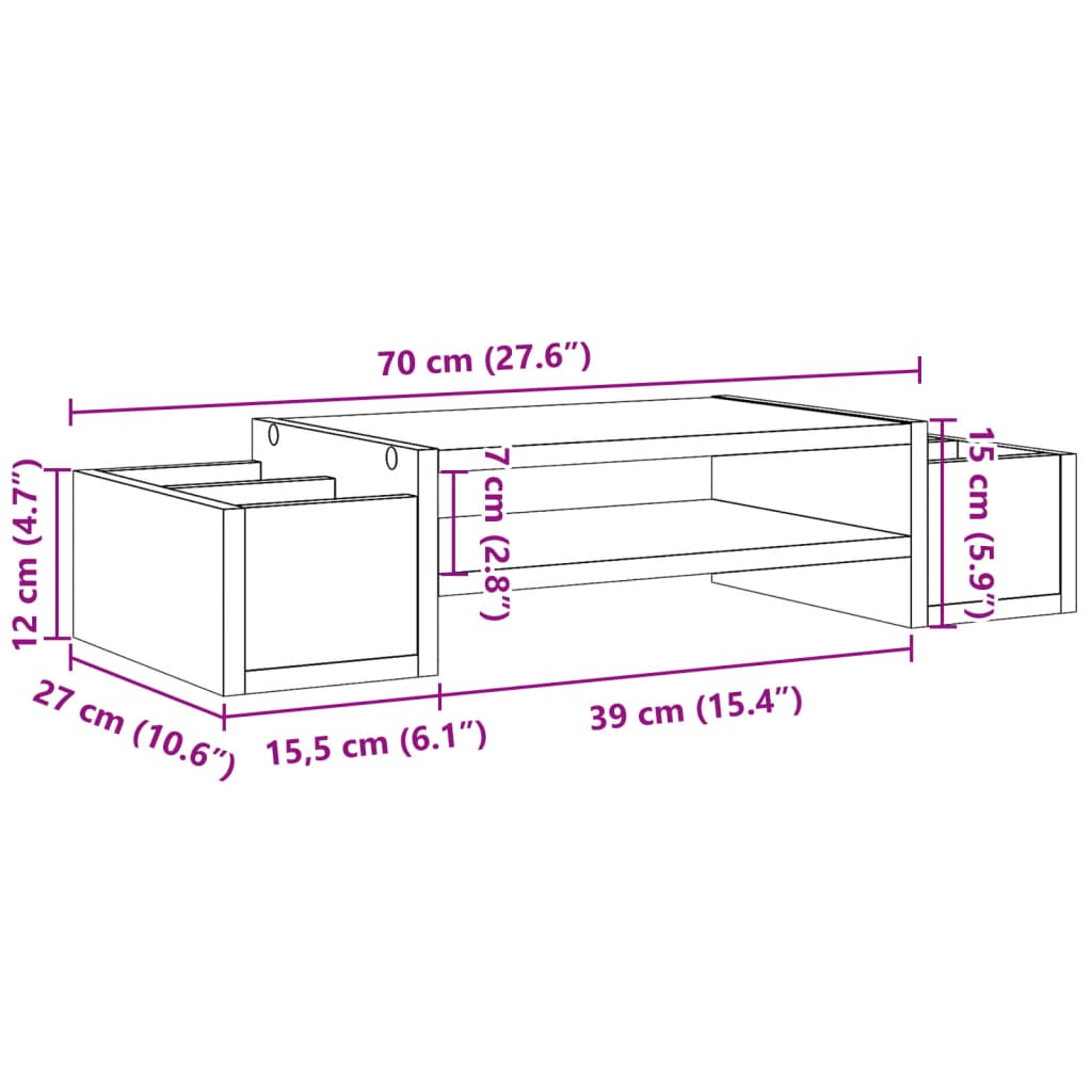 vidaXL Skjástandur með Geymslu Reyktóna Eik 70x27x15 cm Spónaplata