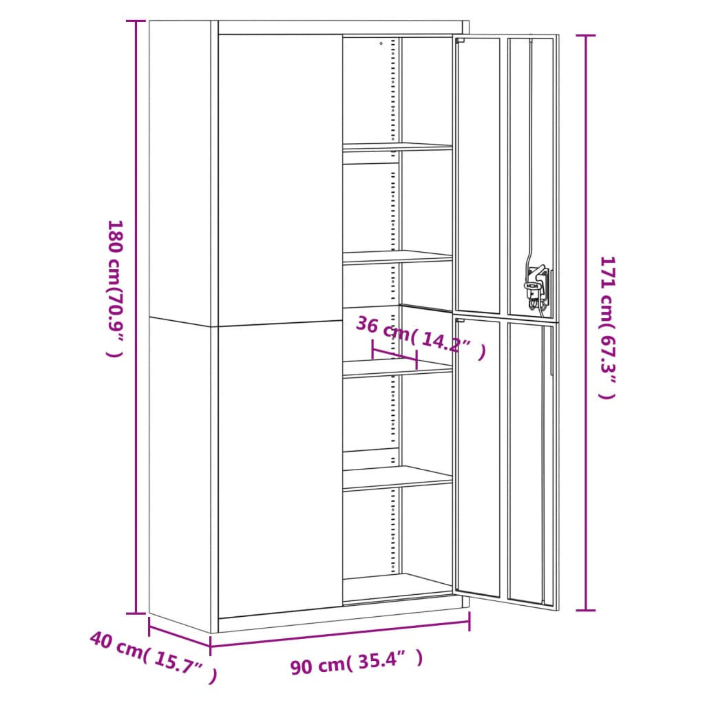 vidaXL Skjalaskápur Svartur 90x40x180 cm Stál