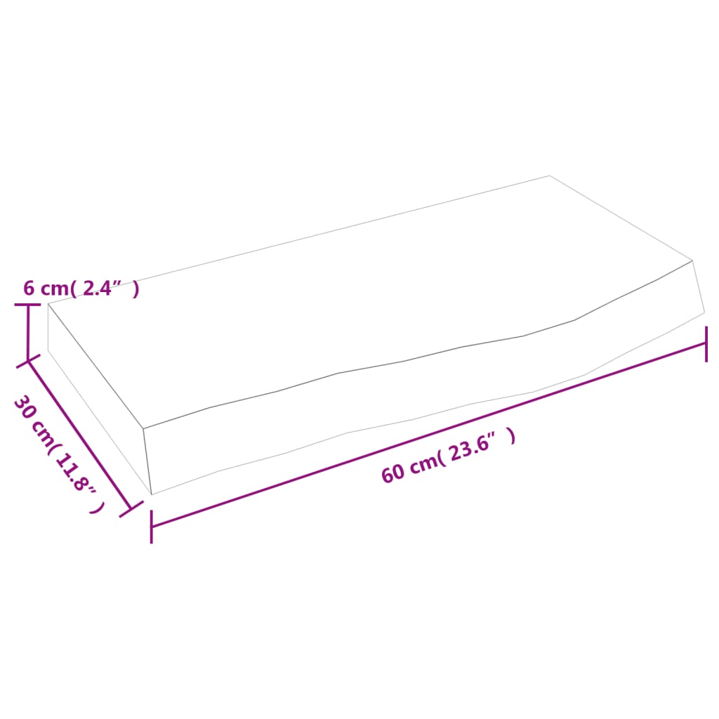 vidaXL Baðherbergisborðplata Ljósbrún 60x30x(2-6)cm Meðhöndlaður Viður