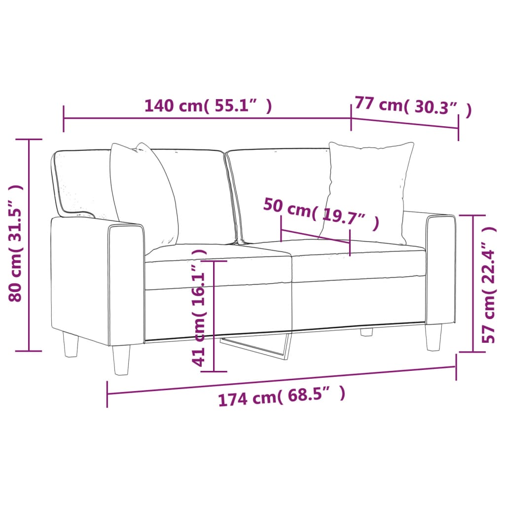 vidaXL 2 Sæta Sófi með Skrautpúðum Svart 140 cm Gervileður