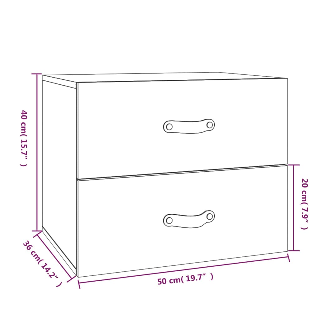 vidaXL Vegghengdir náttborðsskápar 2 stk Grár 50x36x40 cm