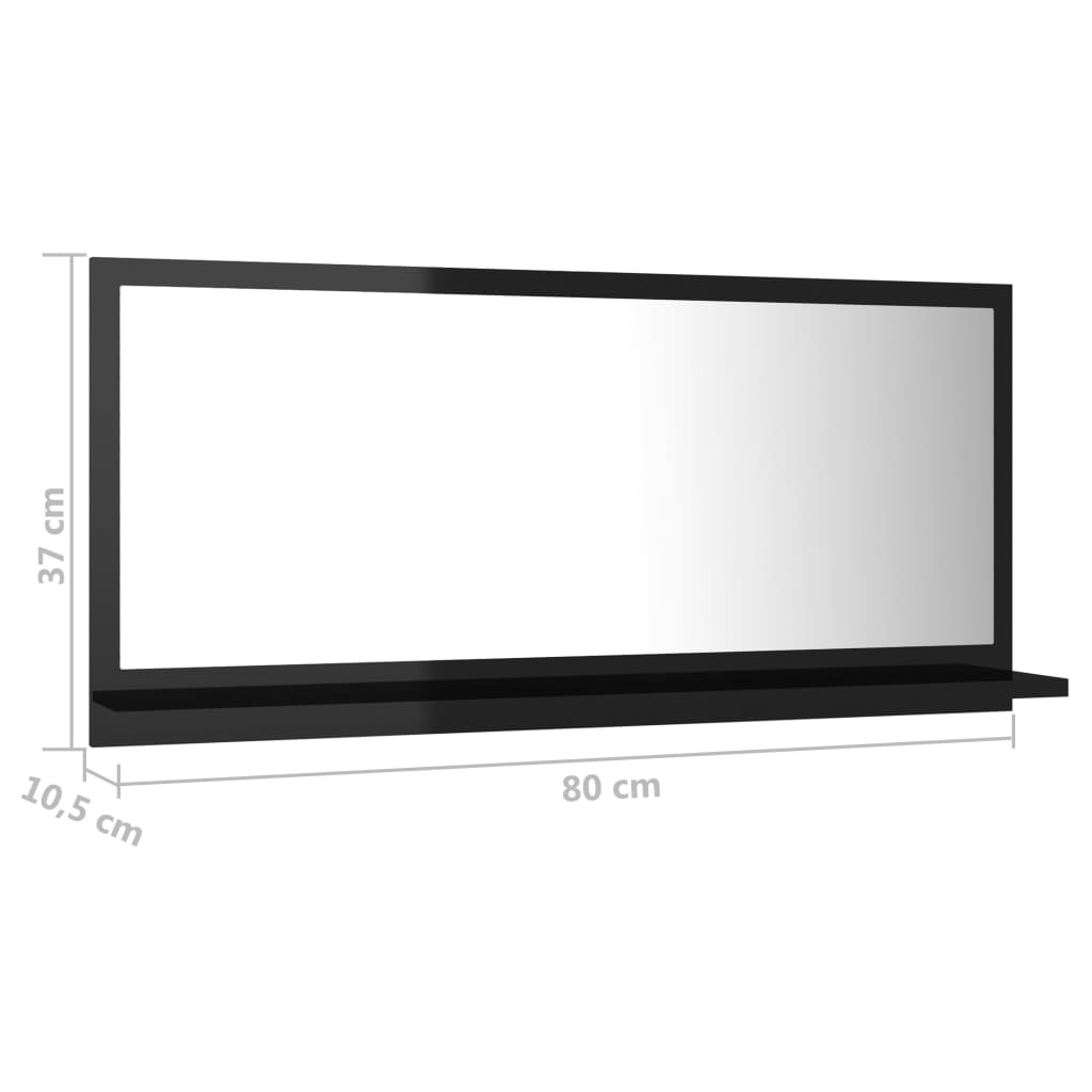 804578 vidaXL Bathroom Mirror High Gloss Black 80x10,5x37 cm Chipboard