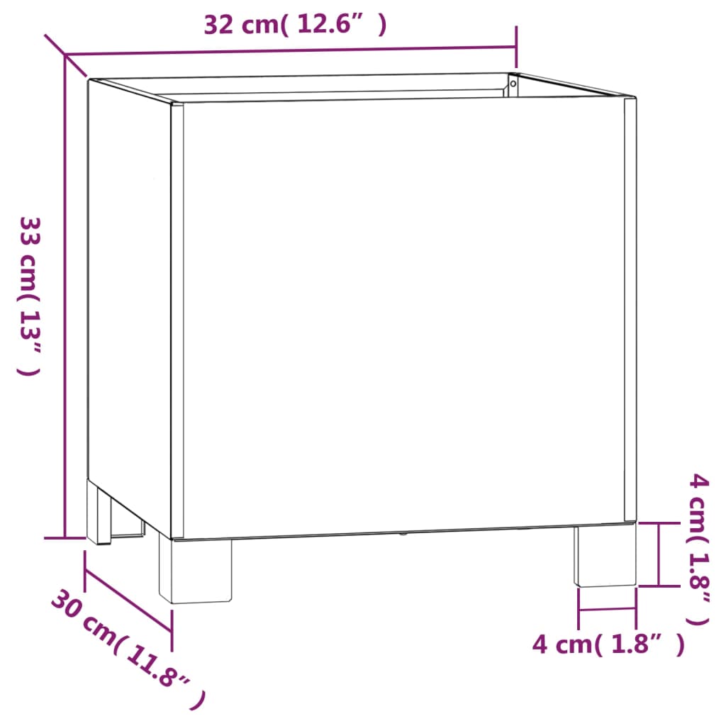 vidaXL Gróðursetningu með fótum Rusty 32x30x33 cm Corten Stál