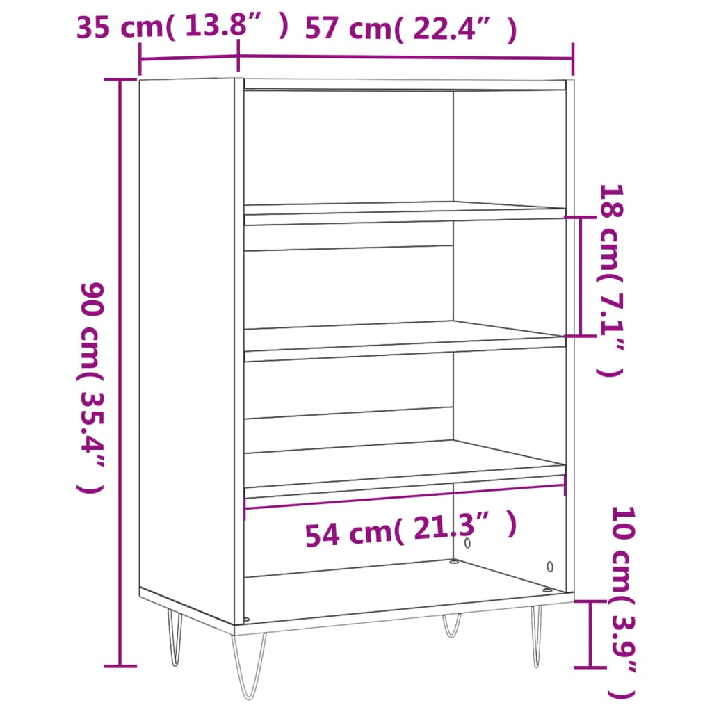 vidaXL Hár Skápur Grár Sonoma 57x35x90 cm Samsettur Viður