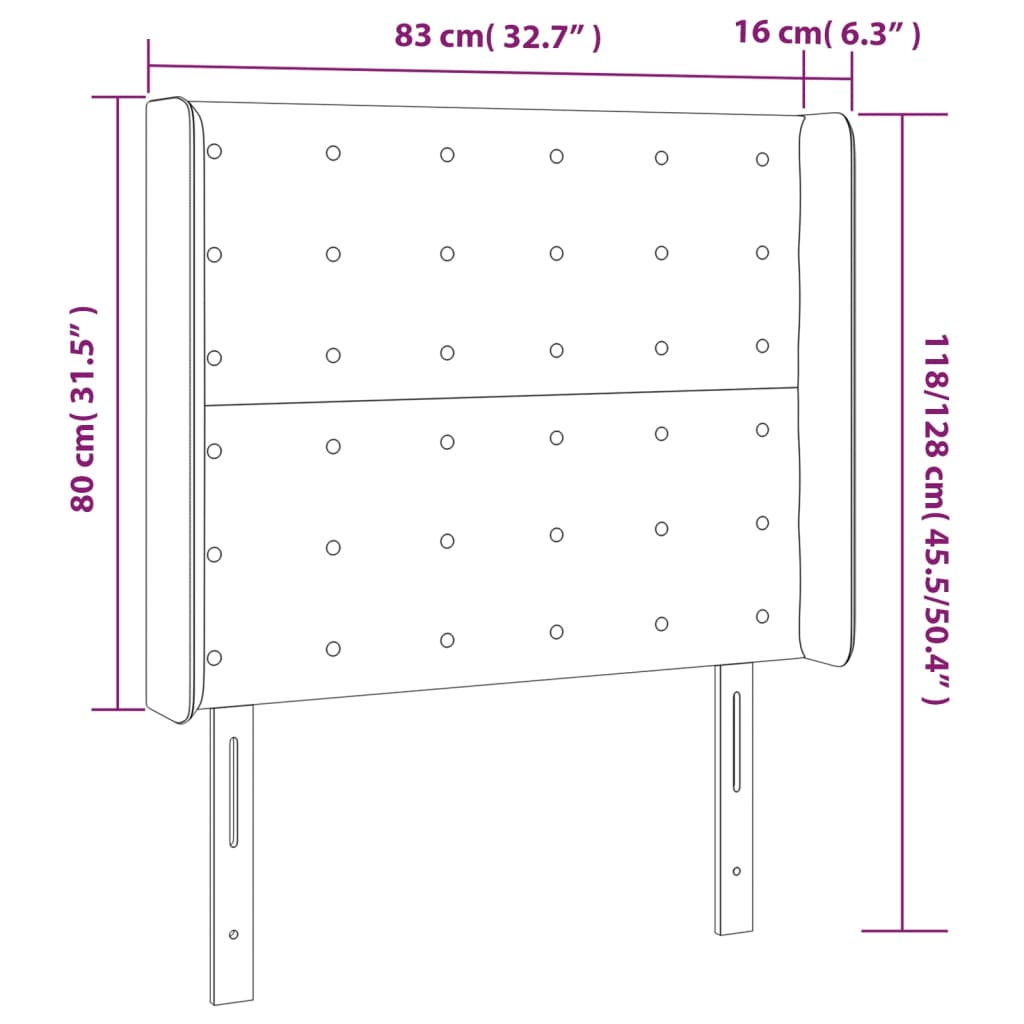 vidaXL LED höfuðgafl Svart 83x16x118/128 cm Efni