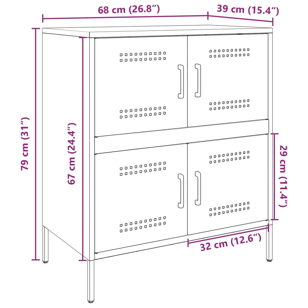 vidaXL Skenkur Bleikur 68x39x79 cm Stál