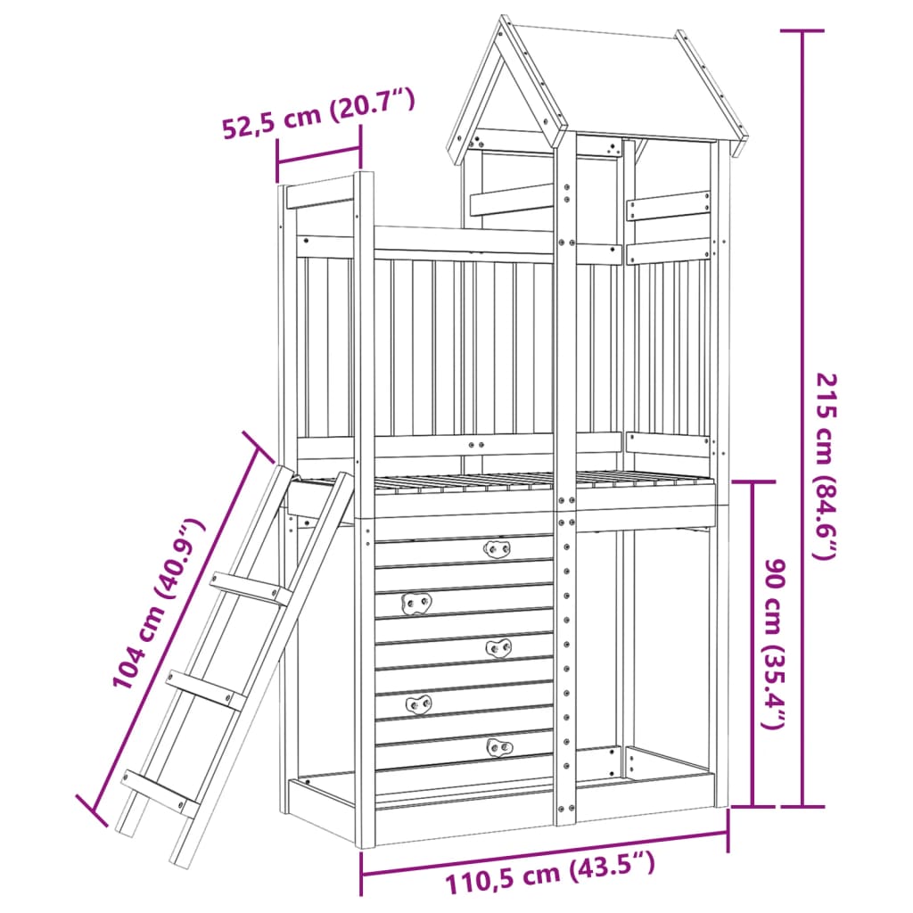 vidaXL Leikturn 110,5x52,5x215 cm Gegndreypt Fura