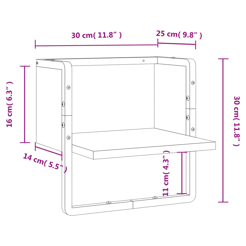 vidaXL Vegghilla með Stöng Sonomaeik 30x25x30 cm