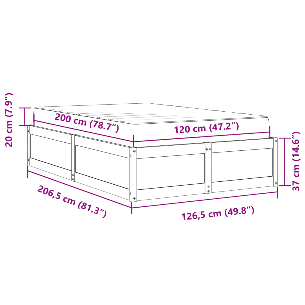 vidaXL Rúm með Dýnu Hvít 120x200 cm Gegnheil Fura