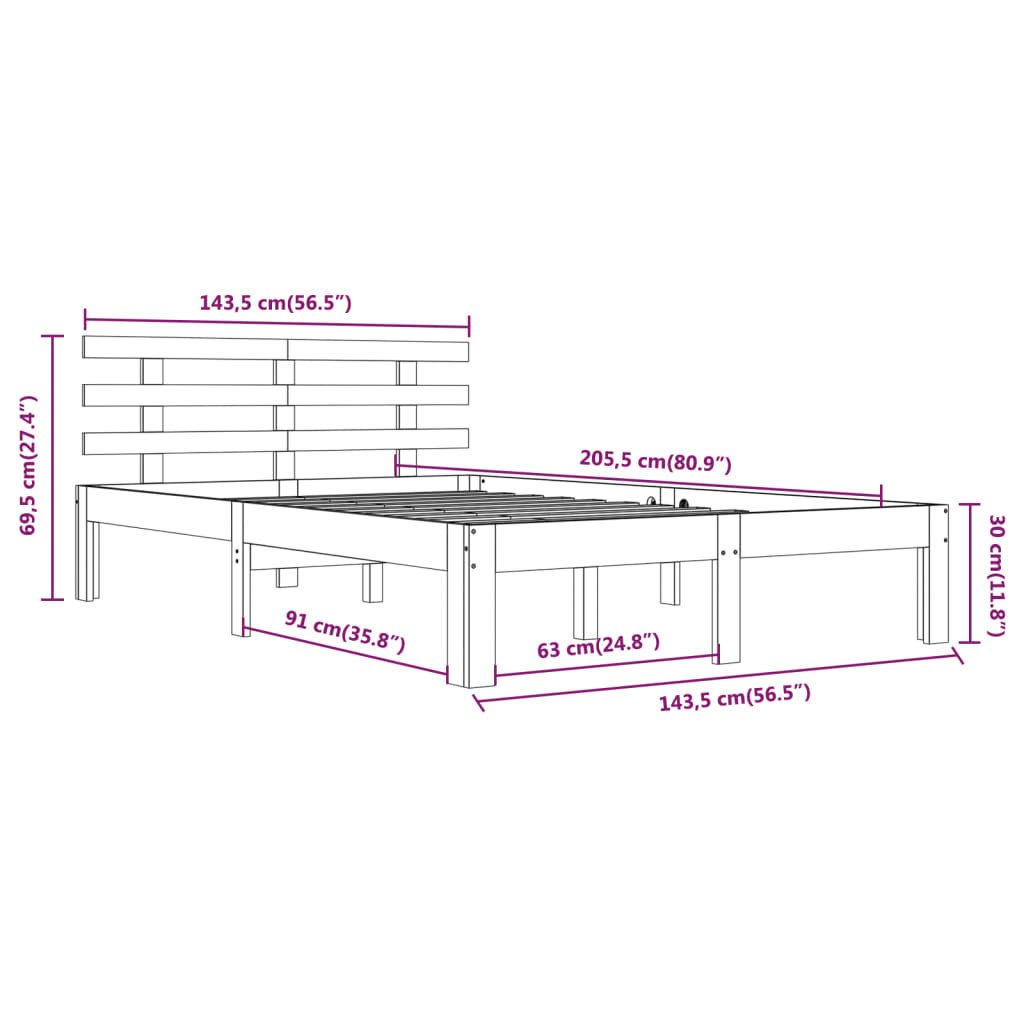 vidaXL Rúmgrind án Dýnu Hvít 140x200 cm Gegnheil Viður