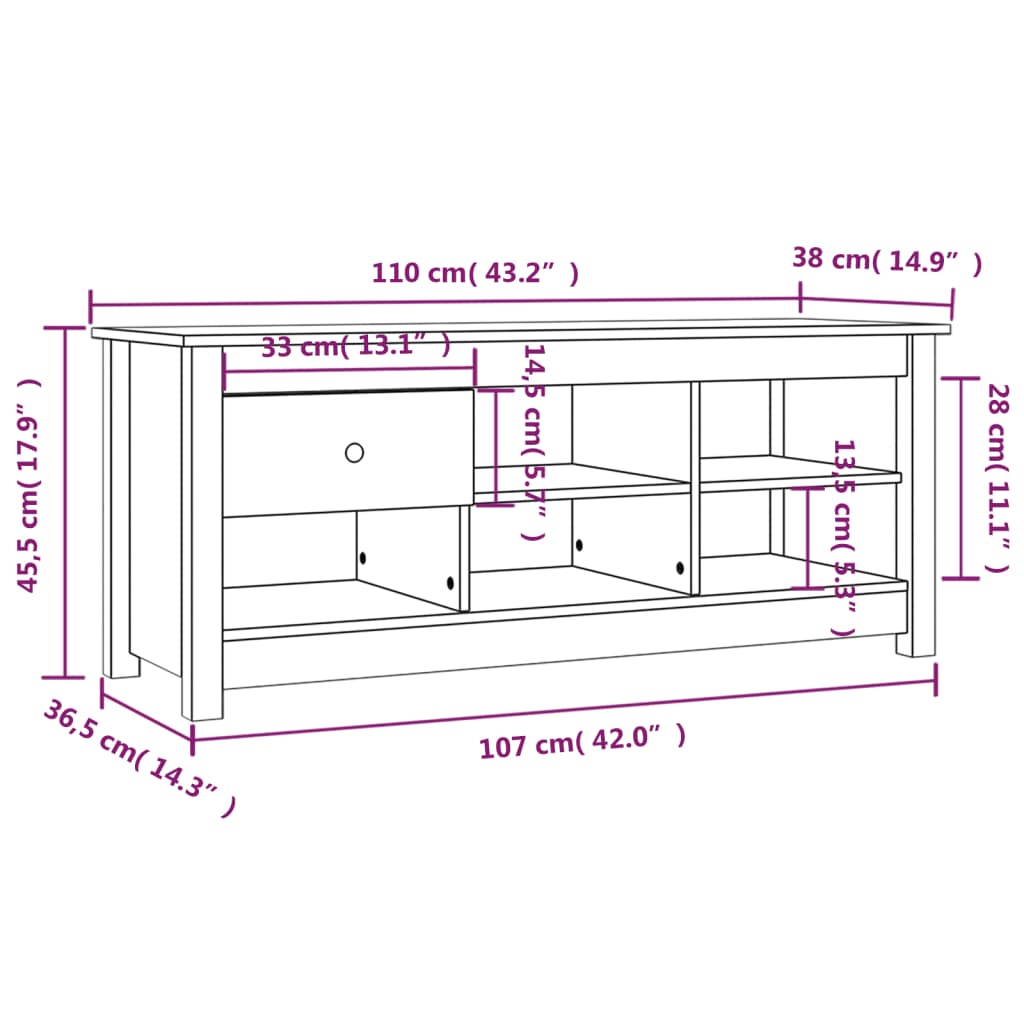 vidaXL Skóskápur Grár 110x38x45,5 cm Gegnheil Fura