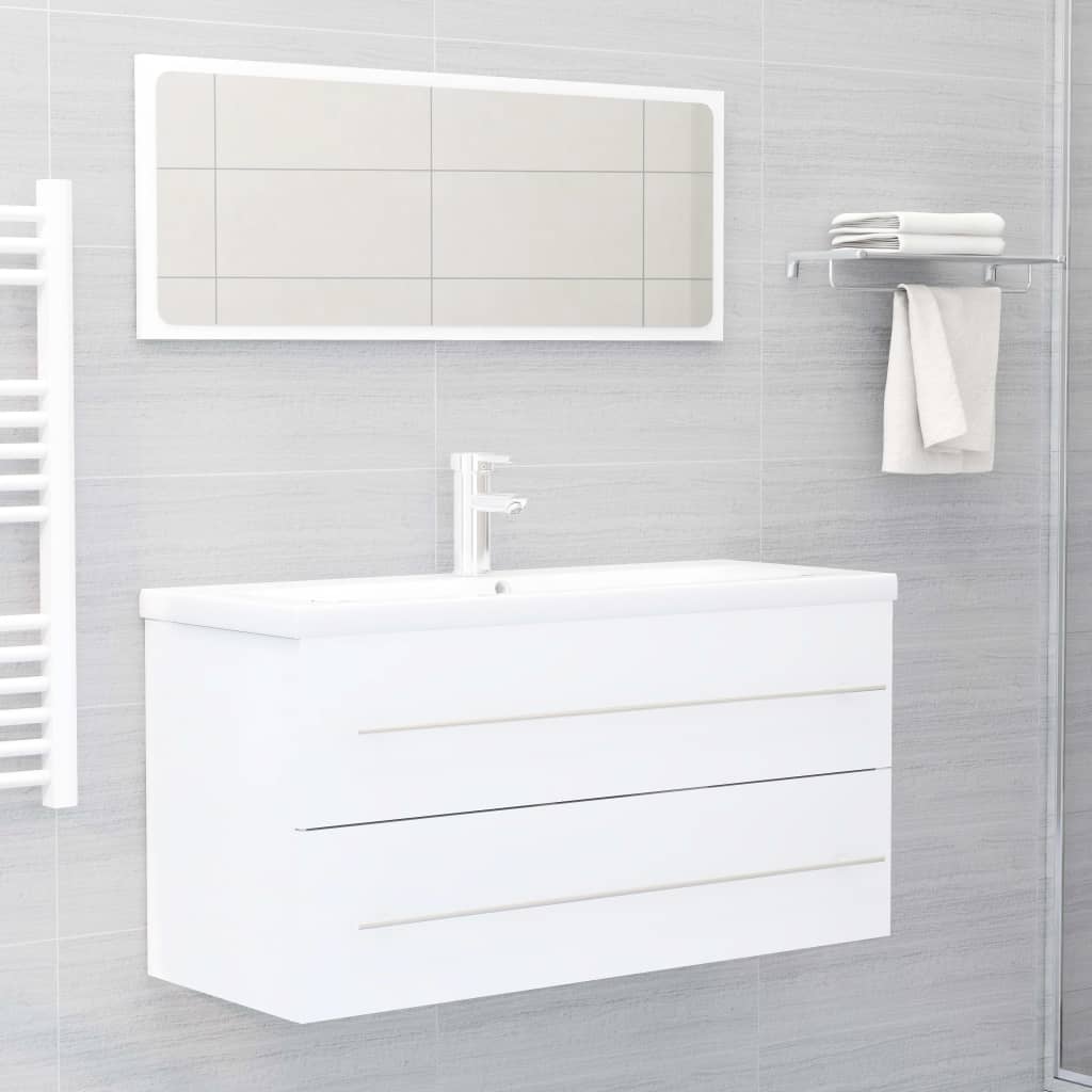 804854 vidaXL 2 Piece Bathroom Furniture Set White Chipboard