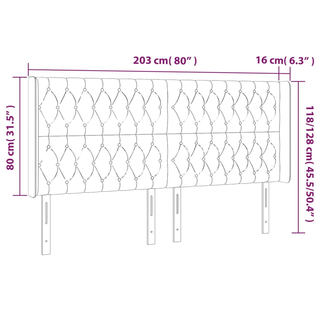 vidaXL Höfðagafl með Eyrum 203x16x118/128 cm Bleik Flauel