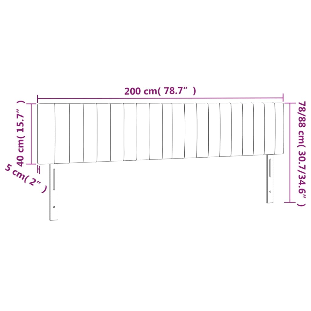 vidaXL LED Höfðagafl 200x5x78/88 cm Dökkgrátt Efni