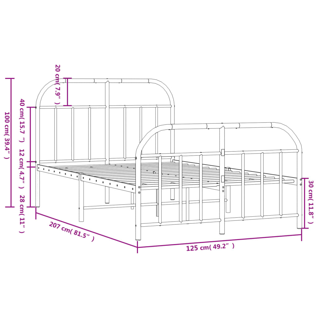 vidaXL Rúmgrind úr Málmi með Höfuðgafli & Fótagafli Svört 120x200 cm