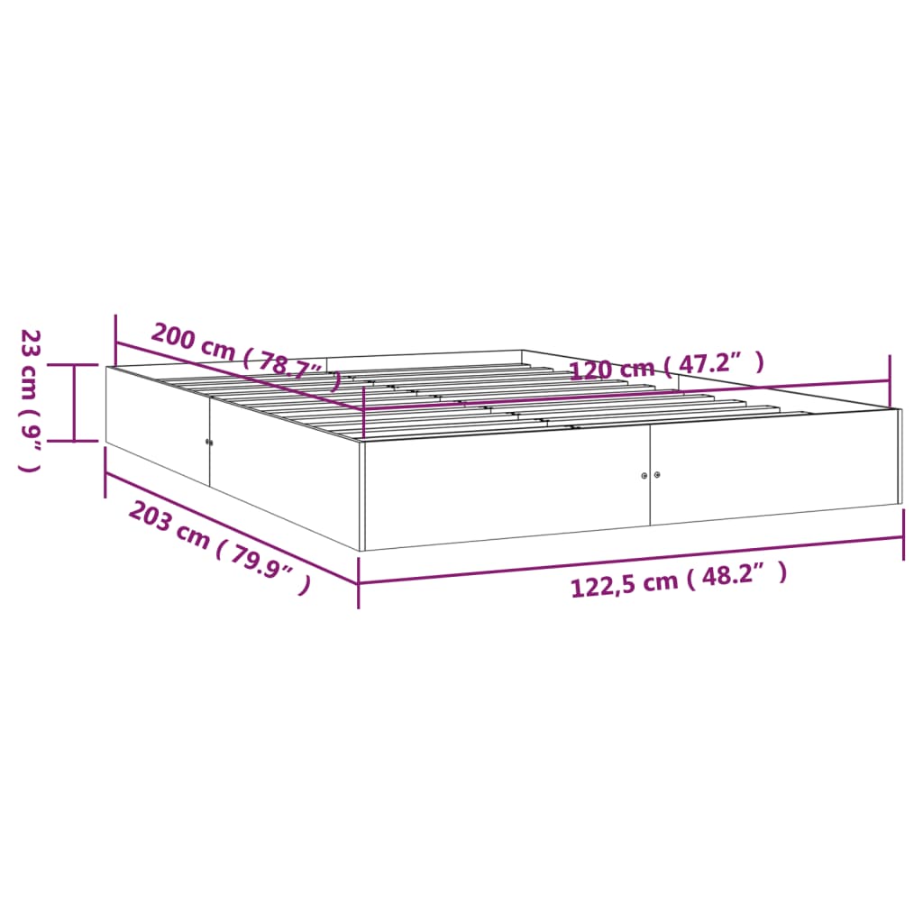 vidaXL Rúmgrind án Dýnu Hvít Gegnheil Viður 120x200 cm