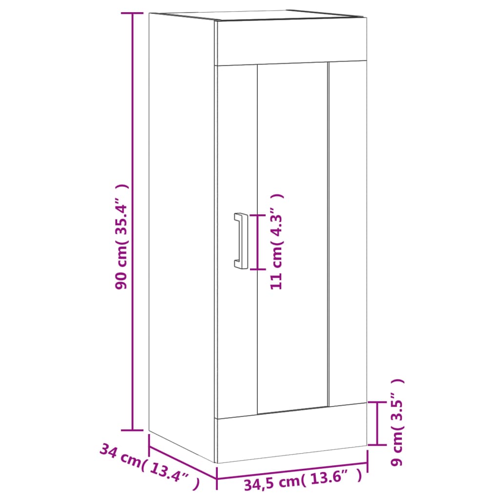 vidaXL Veggskápur Reyktóna Eikarlitur 34,5x34x90 cm Samsettur Viður