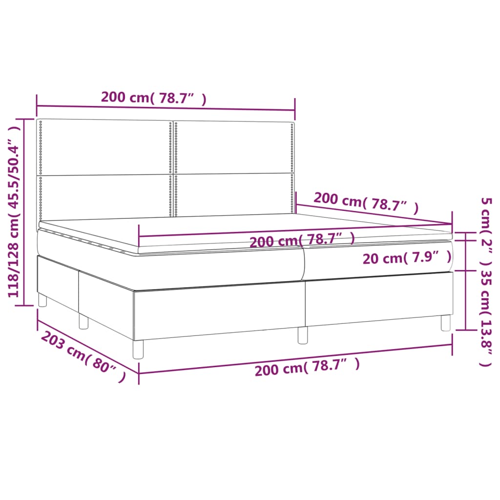 vidaXL Hólfað Springrúm með Dýnu Dökkgrátt 200x200 cm Efni