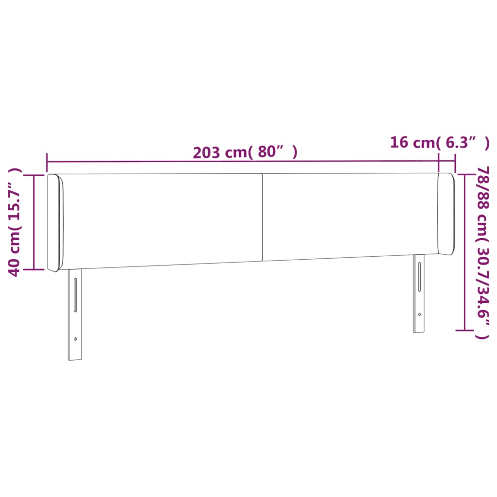 vidaXL Höfðagafl með Eyrum 203x16x78/88 cm Dökkgrátt Flauel