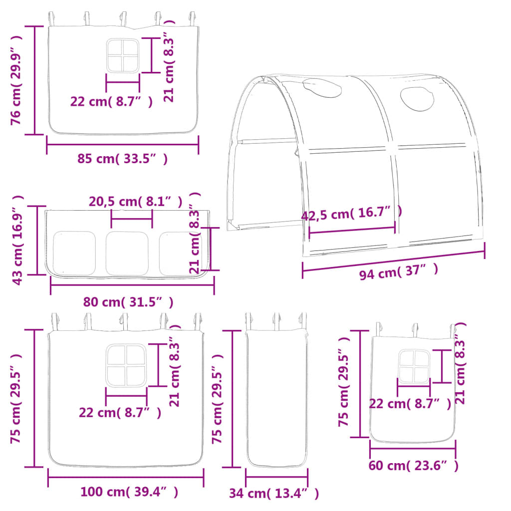 vidaXL Krakkakoja með Göngum Hvít og Svört 80x200 cm Gegnheil Fura