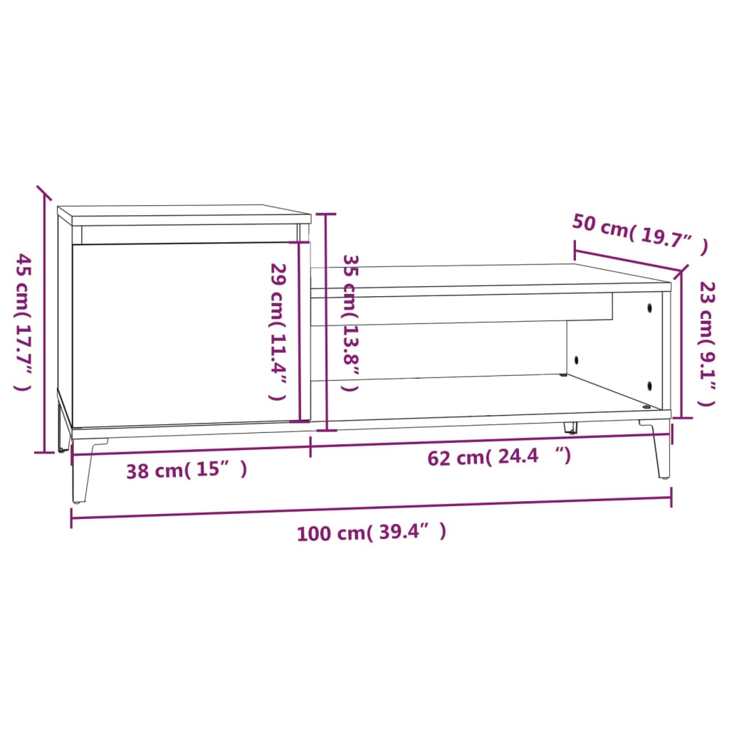 vidaXL Sófaborð Sonoma Eik 100x50x45 Samsettur Viður