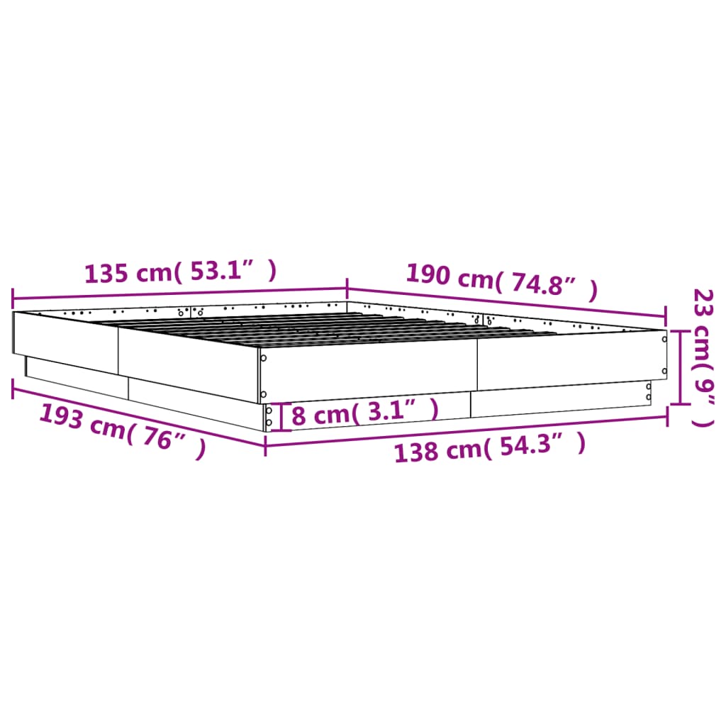 vidaXL Rúmgrind Svartur 135x190 cm Samsettur Viður