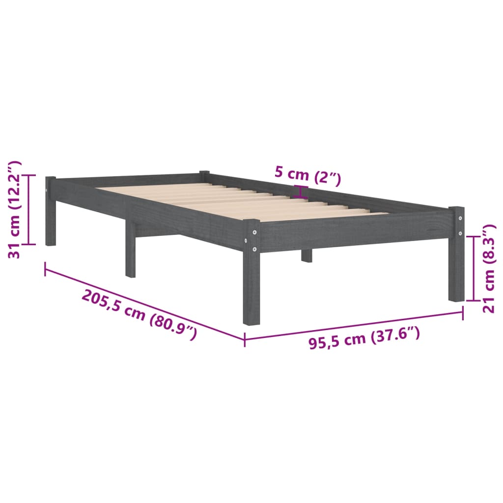 vidaXL Rúmgrind án Dýnu Svört Gegnheil Viður 90x200 cm