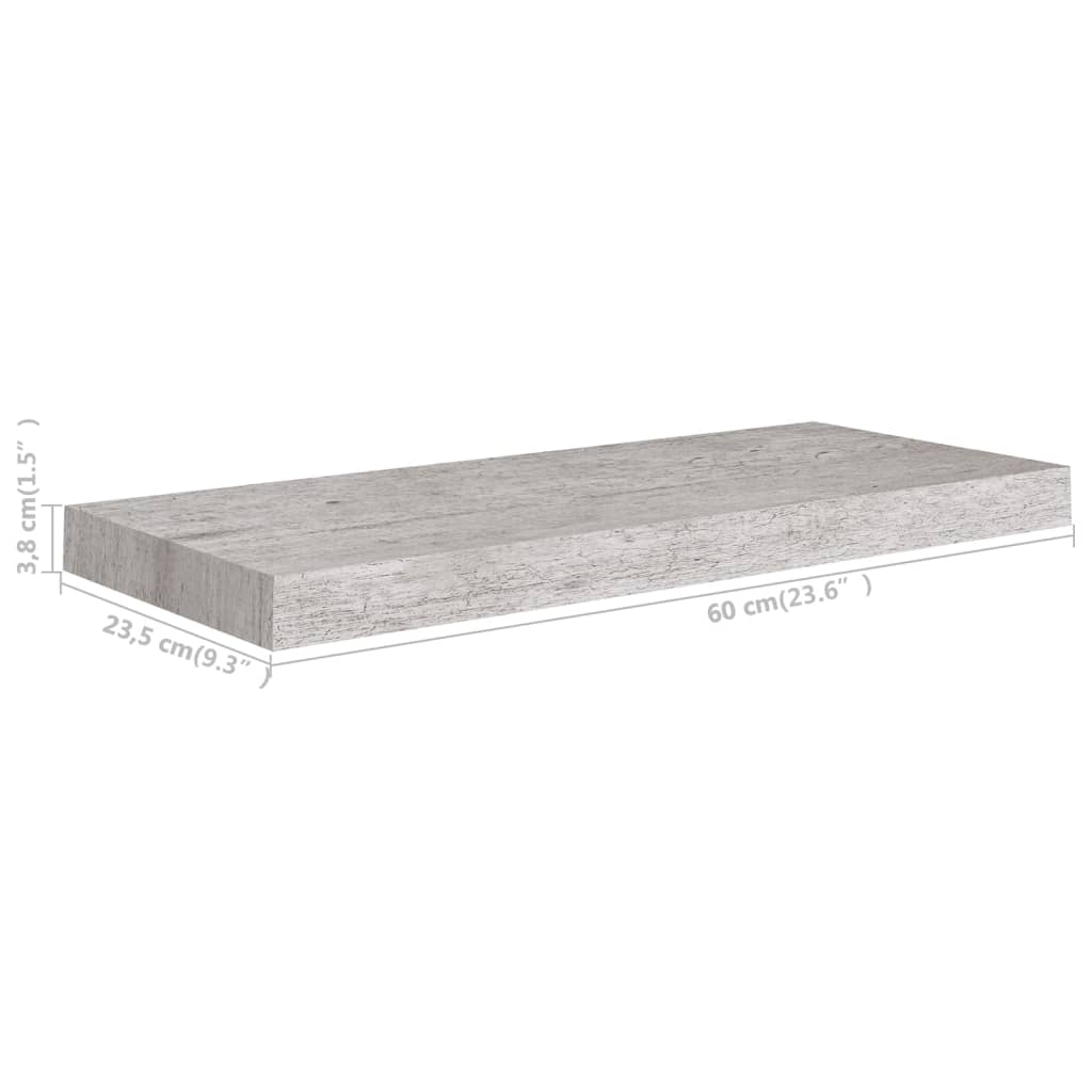 vidaXL Vegghilla Steypugráar 60x23,5x3,8 cm MDF