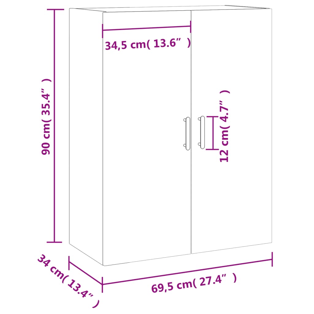 vidaXL Vegghengdur Skápur Steypugrár 69,5x34x90 cm