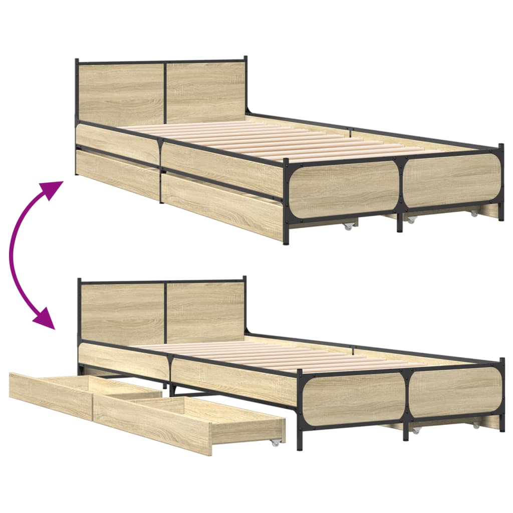 vidaXL Rúmgrind með Skúffum án Dýnu Sonoma Eikarlitur 90x200 cm