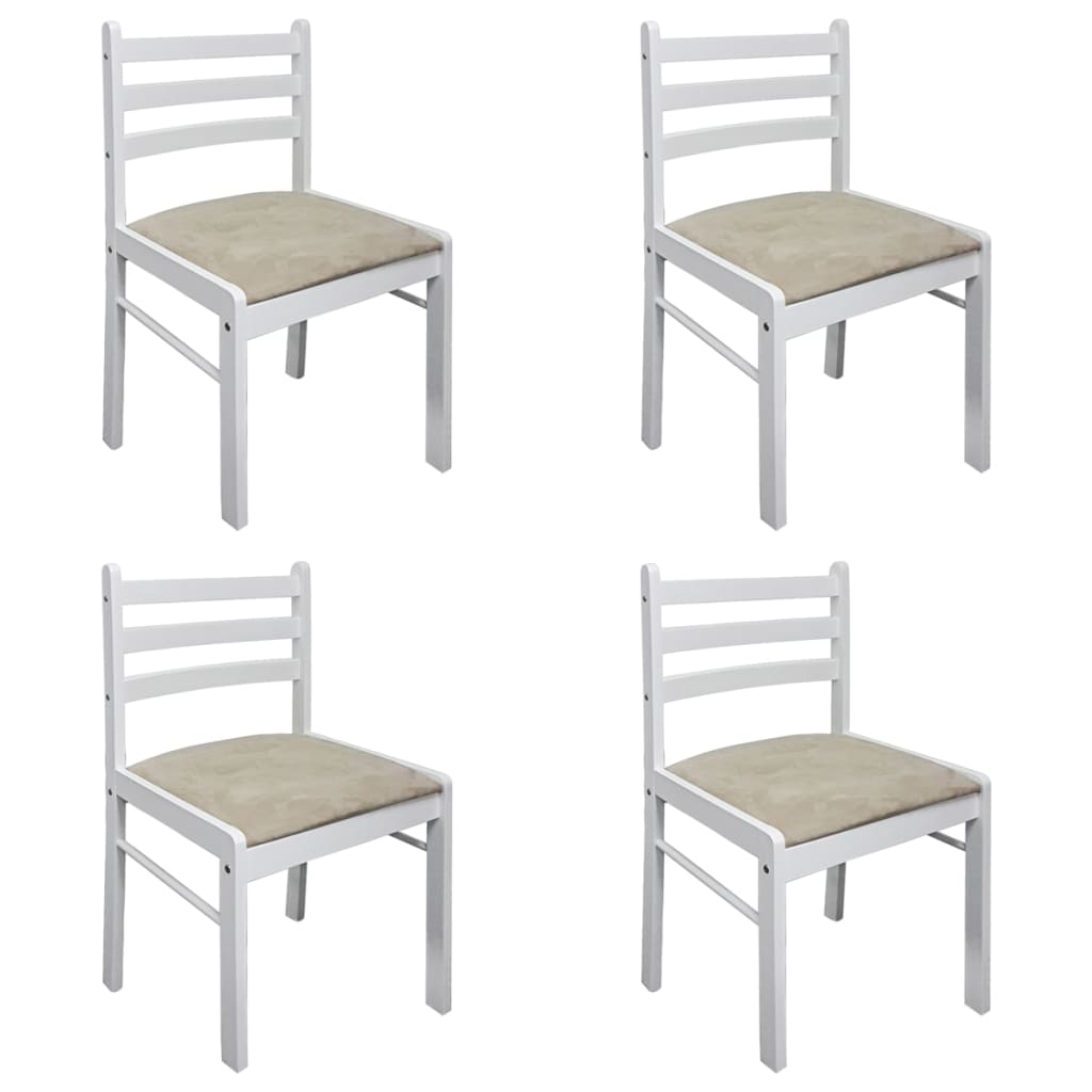 242031 vidaXL Dining Chairs 4 pcs White Solid Rubber Wood and Velvet