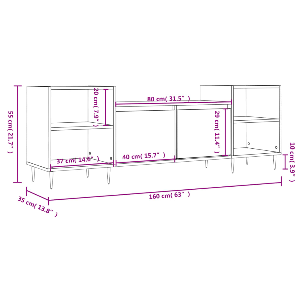 vidaXL Sjónvarpsskápur Sonoma Eik 160x35x55 cm Samsettur Viður